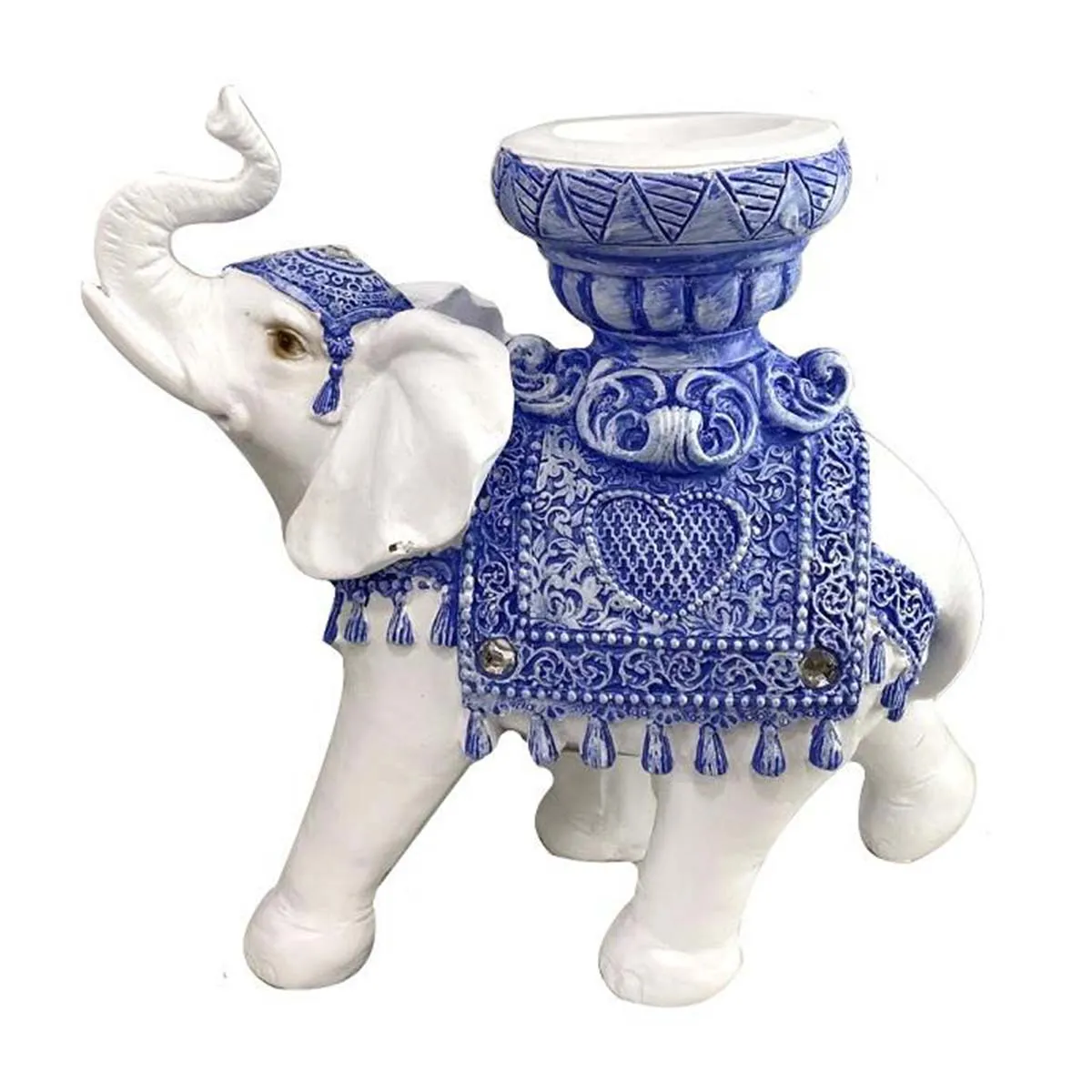 Figura Elefante con porta Vela 20cm. azul Dokavari Chile