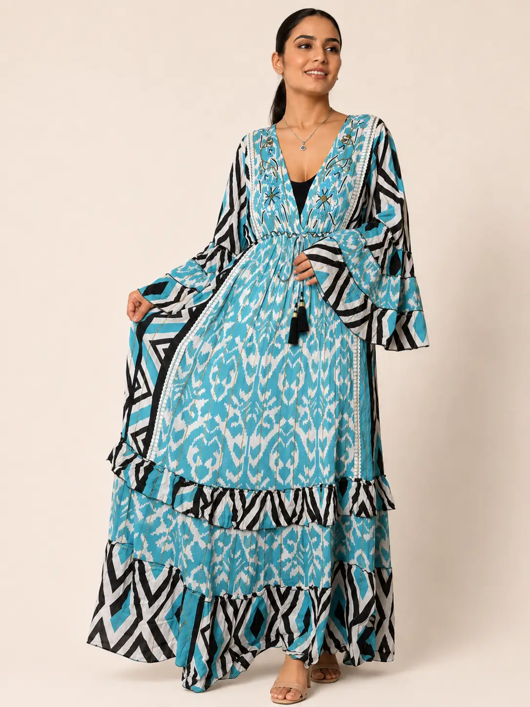 Vestido Boho Chic hippie Mangas 3/4