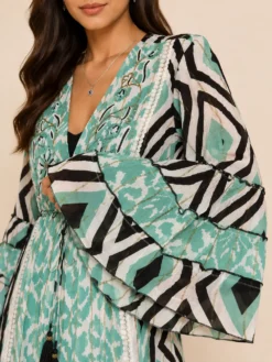 Vestido Boho Lurex verde Mangas 3/4
