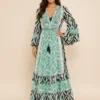 Vestido Boho Lurex verde Mangas 3/4 - Imagen 5