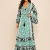 Vestido Boho Lurex verde Mangas 3/4 - Imagen 2