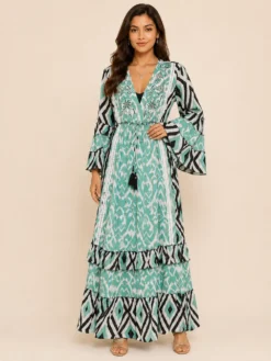 Alternative view of Vestido Boho Lurex verde Mangas 3/4