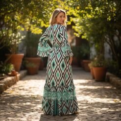 Alternative view of Vestido Boho Lurex verde Mangas 3/4