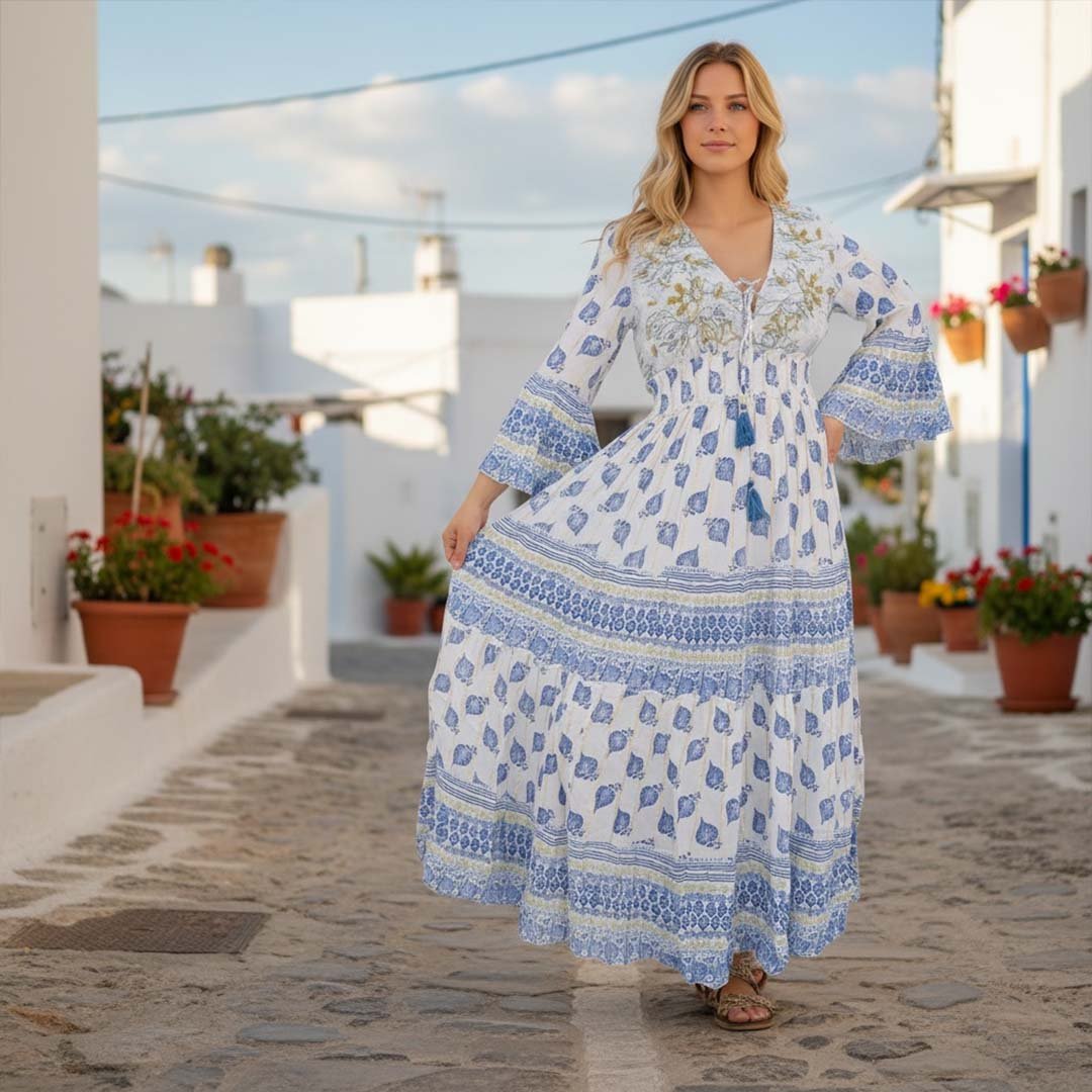Vestido Boho Chic Hippie Azul Dokavari Chile