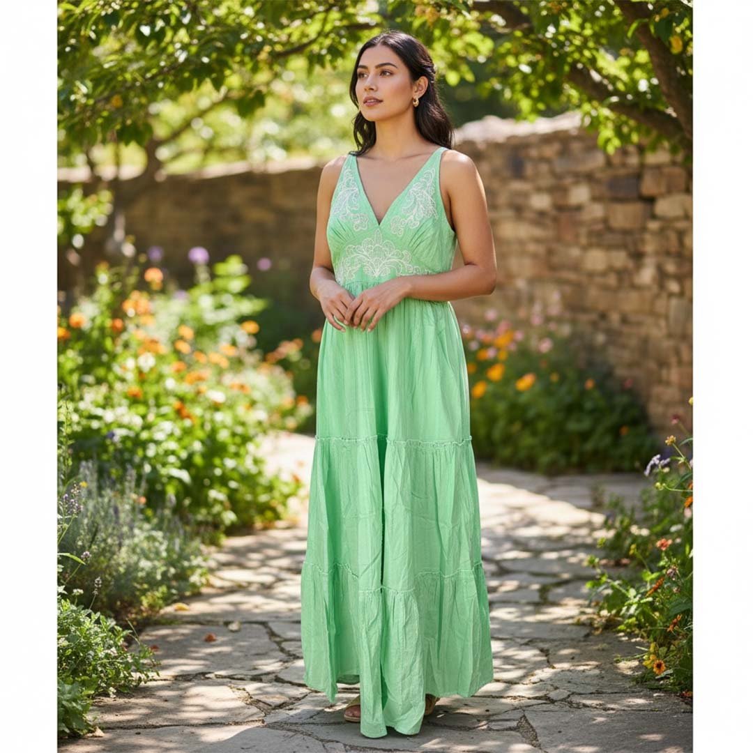 Vestido Lurex Verde Tirante - Imagen 2