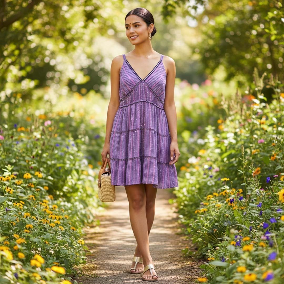 Vestido Lurex Corto Morado