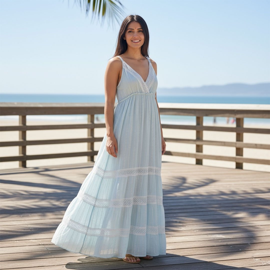 Vestido Lurex celeste tirante Dokavari Chile
