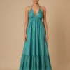 Vestido Maxi Boho Verde de Espalda Abierta - Imagen 4