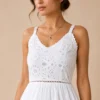 Vestido Blanco Maxi de Algodón Bordado y Calado