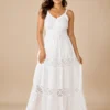Vestido Blanco Maxi con Encaje y Calados de Algodón - Imagen 2