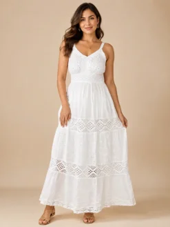Alternative view of Vestido Blanco Maxi con Encaje y Calados de Algodón