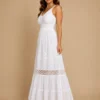 Vestido Blanco Largo de Algodón con Encaje Floral - Imagen 3
