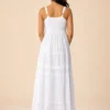 Vestido Blanco Boho con Bordado Floral y Lazo - Imagen 4