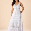 Vestido Blanco Boho con Bordado Floral y Lazo - Imagen 3