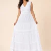 Vestido Blanco Maxi con Escote V y Bordado Inglés - Imagen 4