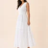 Vestido Blanco Maxi con Escote V y Bordado Inglés - Imagen 3