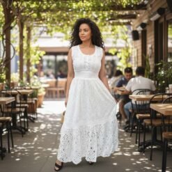 Vestido largo Broderie sin Mangas