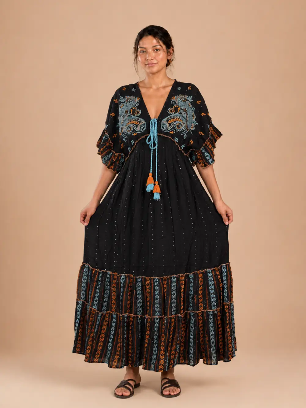 Vestido Lurex Largo Negro