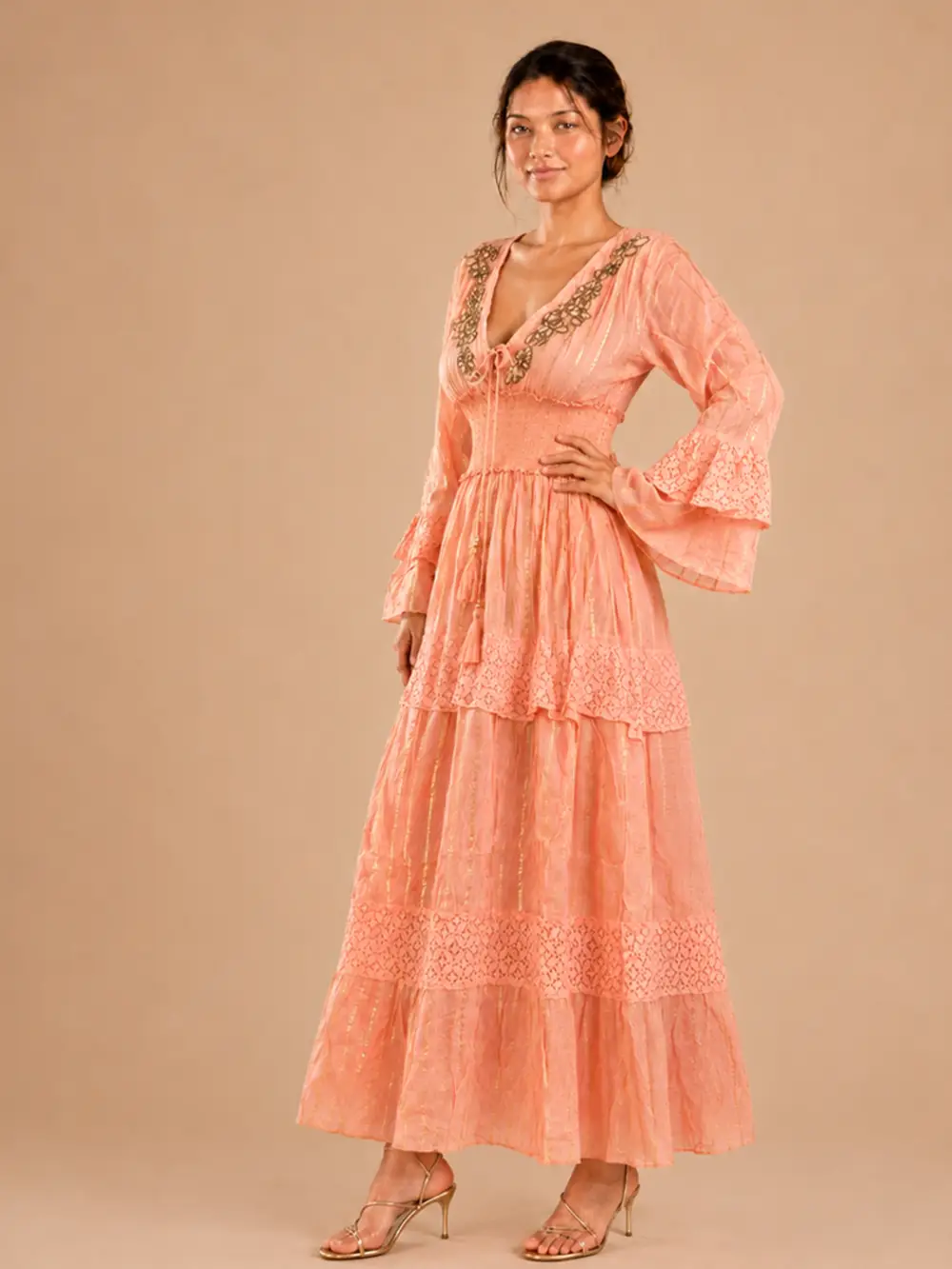 Vestido Lurex Algodon Rosa Damasco - Imagen 4