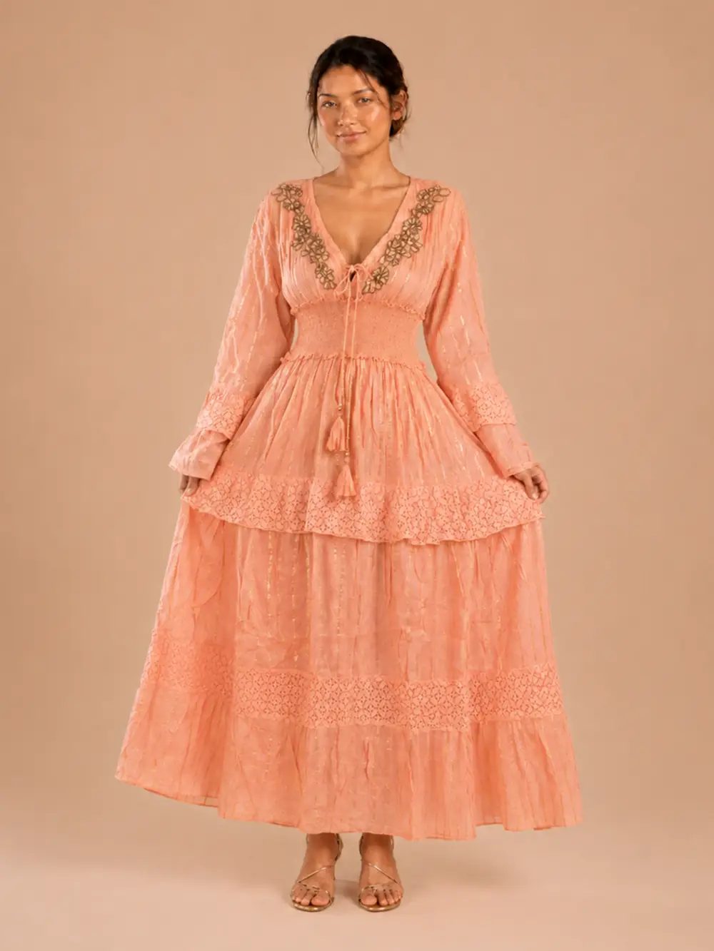 Vestido Lurex Algodon Rosa Damasco - Imagen 2