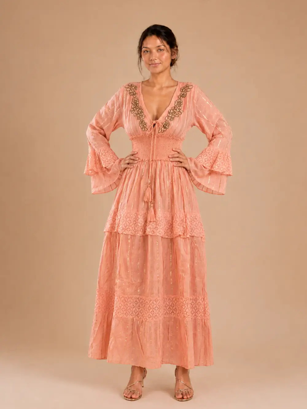 Vestido Lurex Algodon Rosa Damasco - Imagen 3