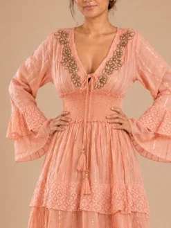 Vestido Lurex Algodon Rosa Damasco