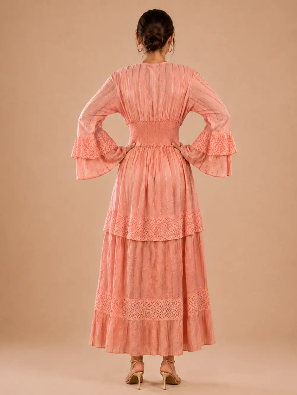 Vestido Lurex Algodon Rosa Damasco - Imagen 6