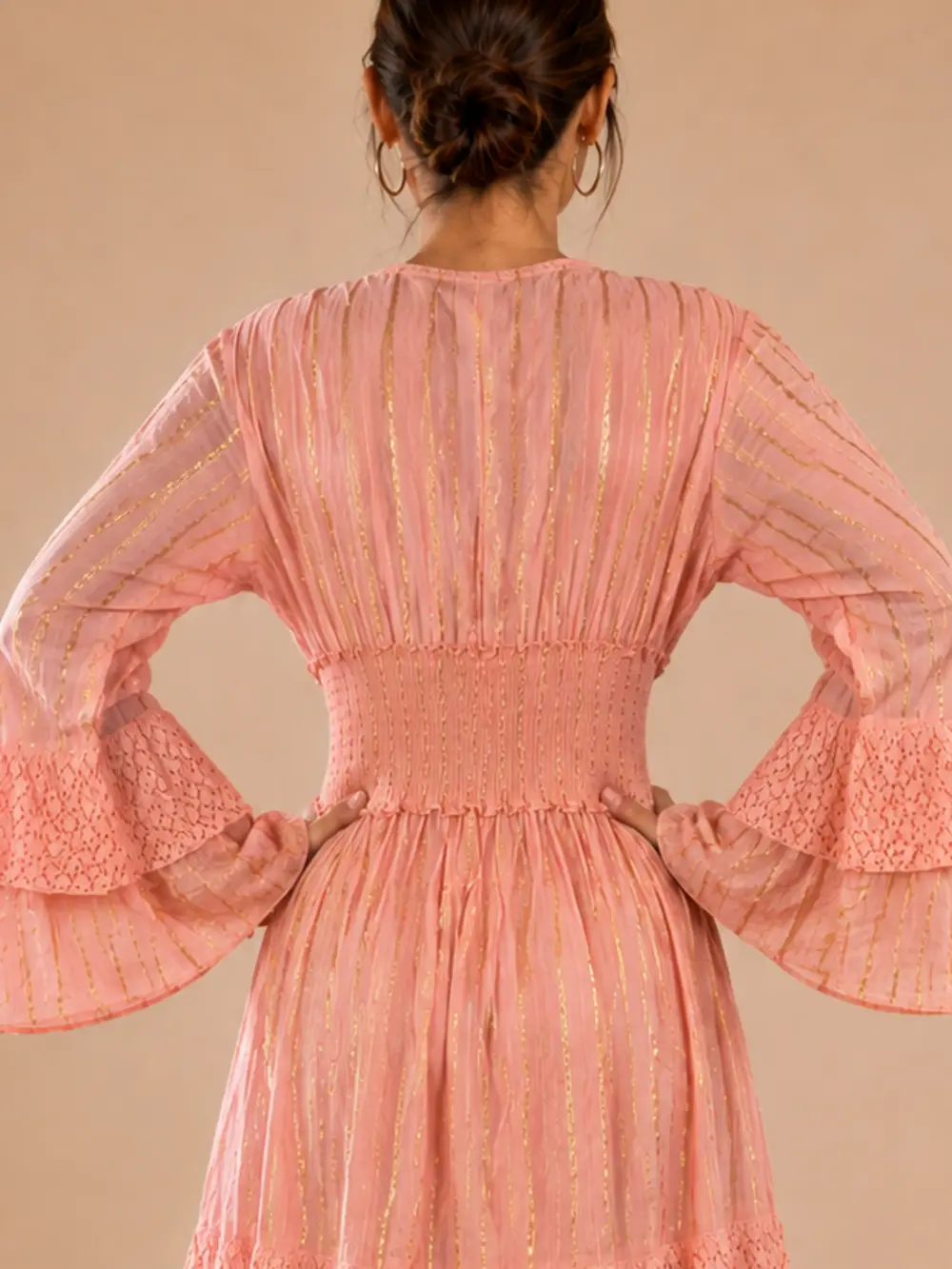 Vestido Lurex Algodon Rosa Damasco - Imagen 7