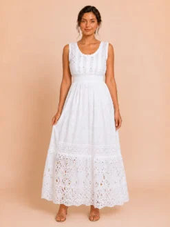Alternative view of Vestido Blanco Maxi con Botones y Bordado Inglés