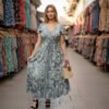 Vestido Seda Gris con Botones