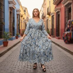 Vestido Seda Gris con Mangas Largas