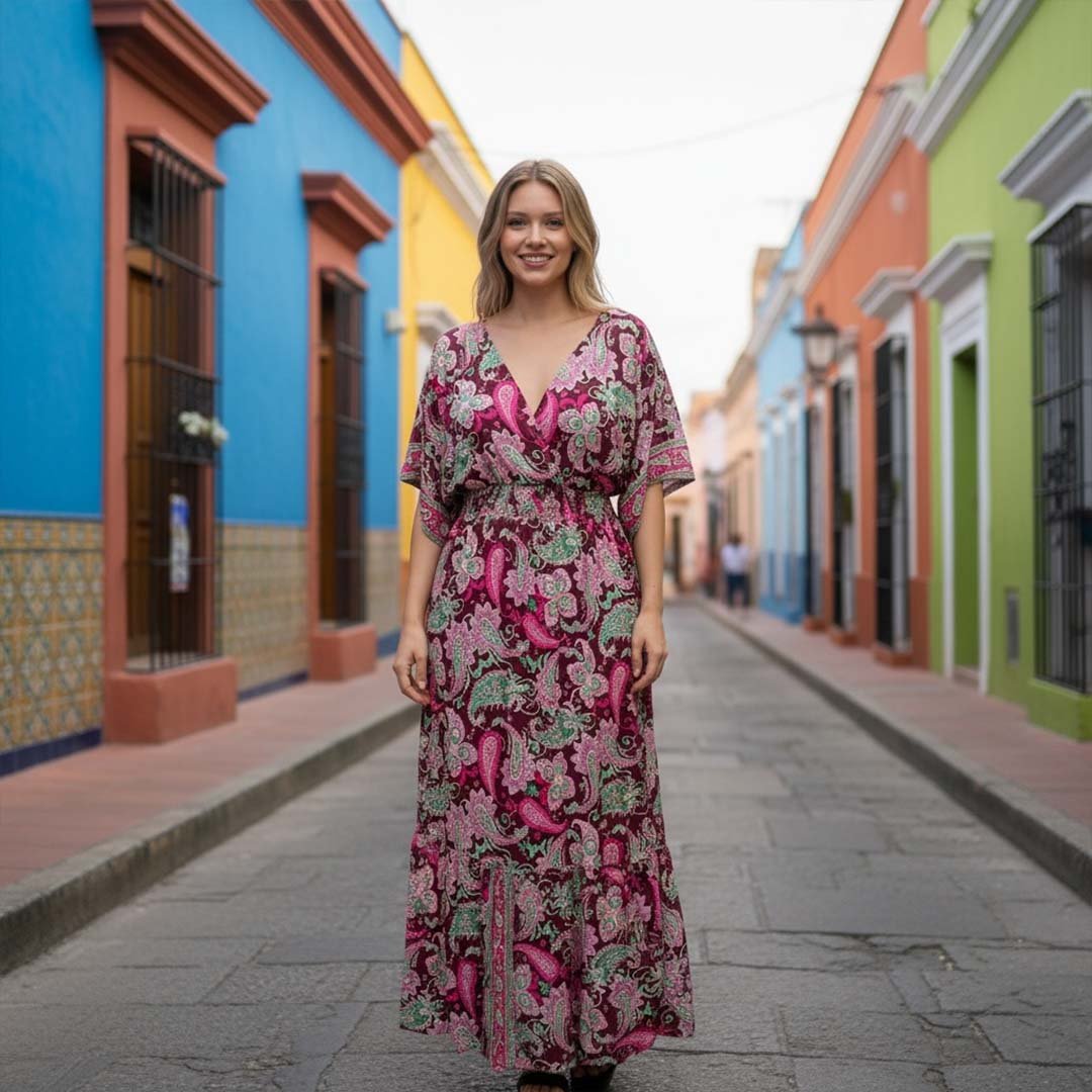 Vestido Seda con Mangas Cortas Dokavari Chile