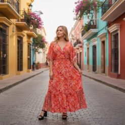 Vestido Seda con Mangas Cortas