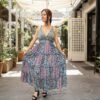 Vestido Seda Azul Tiras Anchas