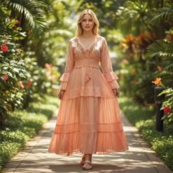 Vestido Lurex Algodon Rosa Damasco