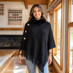 Poncho cuello efecto piel negro elegante