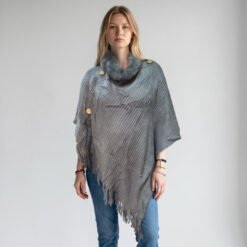 Poncho cuello efecto piel plomo