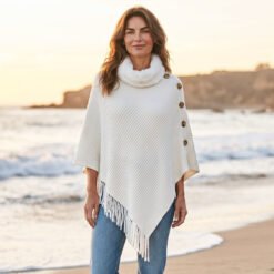 Poncho de lana Blanco cuello efecto piel