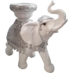 Figura Elefante con porta Vela 20cm. Plateado
