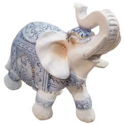 Figura Elefante Hindú Decorativo De La Suerte Resina Azul