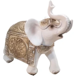 Figura Elefante Hindú Decorativo De La Suerte Resina Dorado