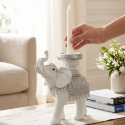 Figura Elefante con porta Vela 20cm. Plateado - Dokavari Chile