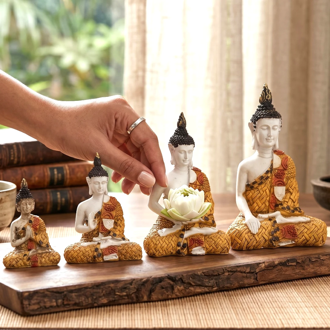 4 Figuras de Buda Meditación dorado - Dokavari Chile