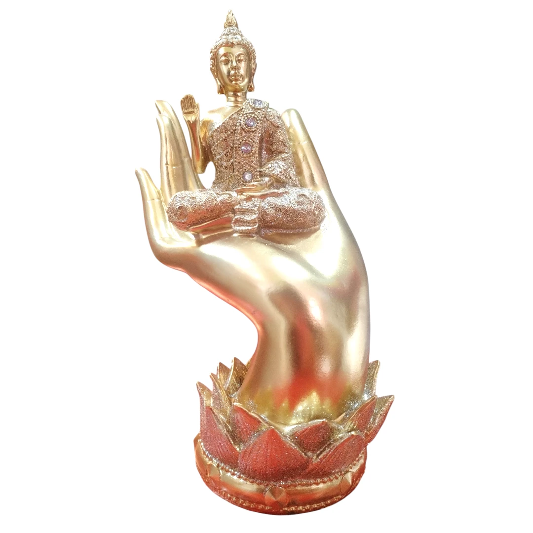 Buda En Mano Dorada Con Base De Loto Decorativa Dokavari Chile