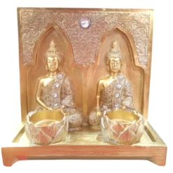 Portavelas Doble Buda Dorado Quemador De Incienso Zen