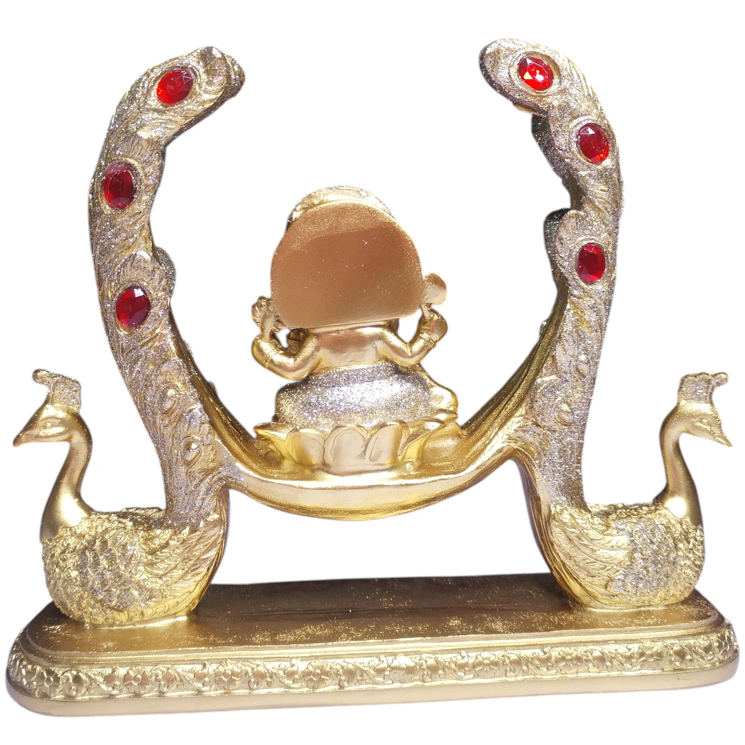 Estatua Ganesha Dorada Con Pavos Reales - Dokavari Chile