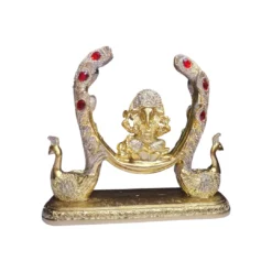 Estatua Ganesha Dorada Con Pavos Reales