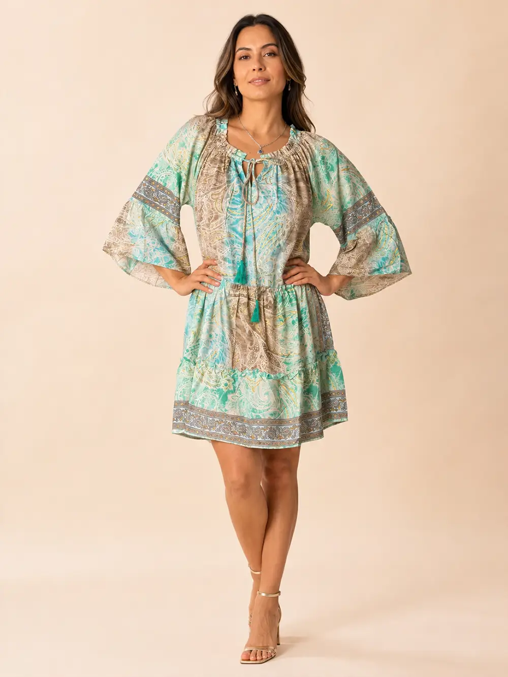 Vestido Corto de Seda Estampado Boho – Amalia - Imagen 3