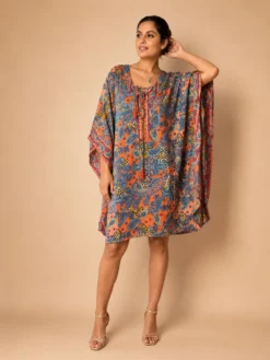 Vestido Kaftán Corto Estampado – Catalina – Naranja