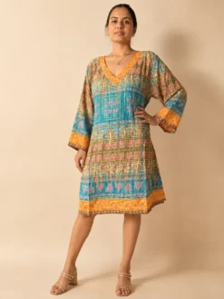 Vestido Túnica Estampado en Poly Seda – Alessia – Amarillo